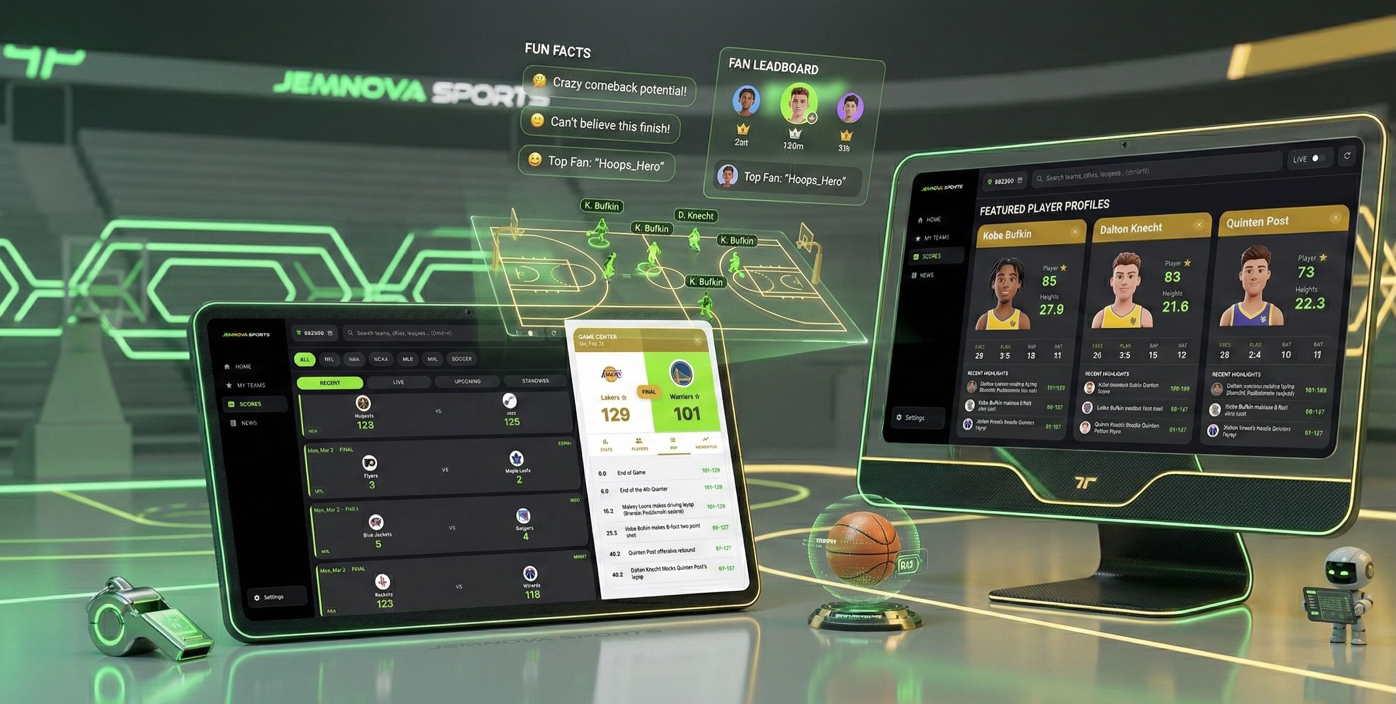 Live NFL and NBA Scores Dashboard on Jemnova Sports